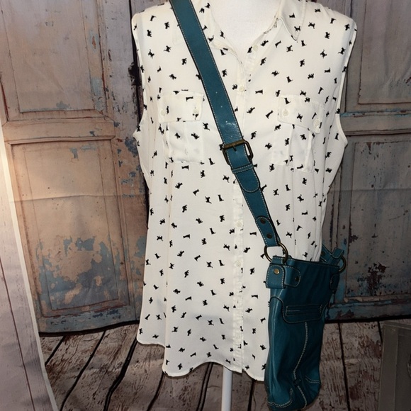 *SOLD on EBAY  by Liz Claiborne Teal Crossbody Bag w/brushed gold hardware - Picture 2 of 12